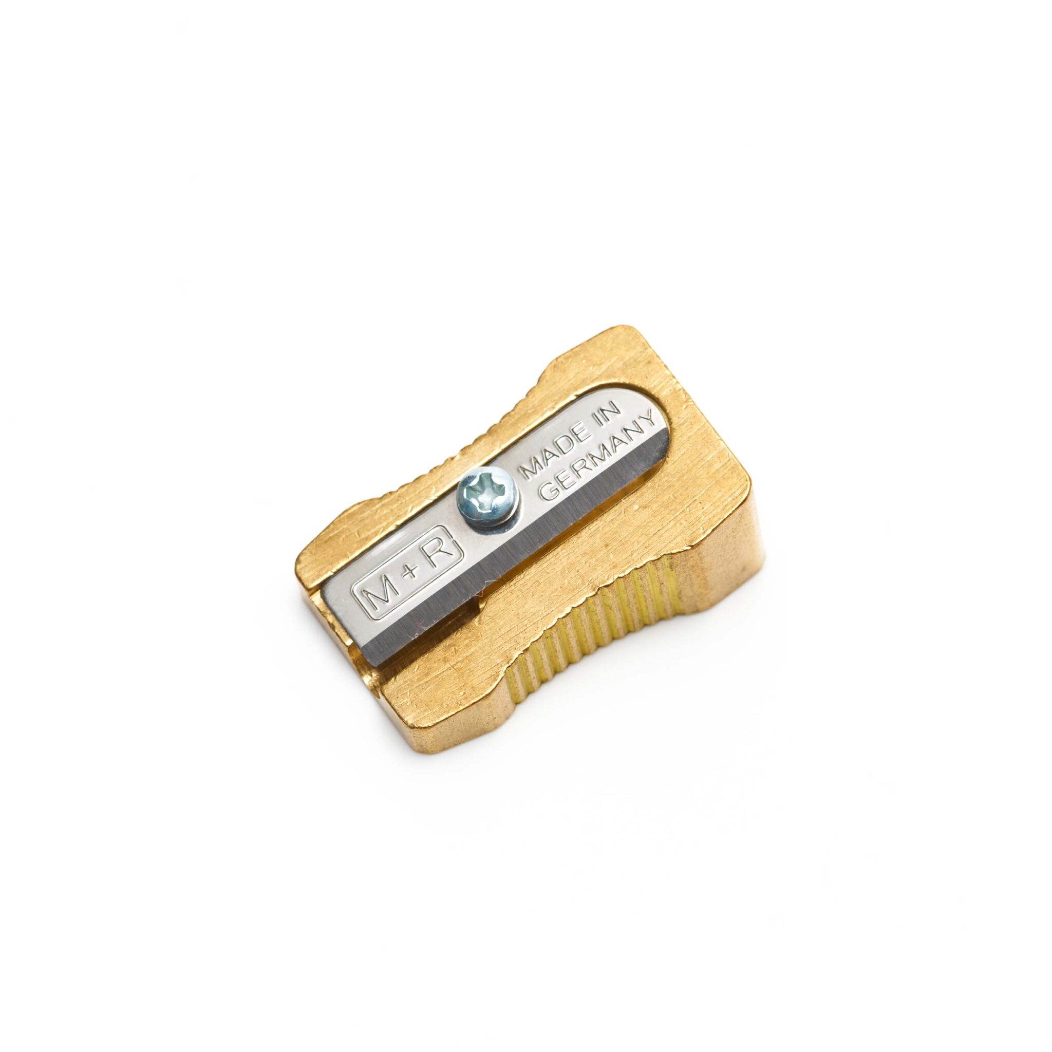 M+R Brass Sharpener Wedge Shape Single Hole papierlabor.de